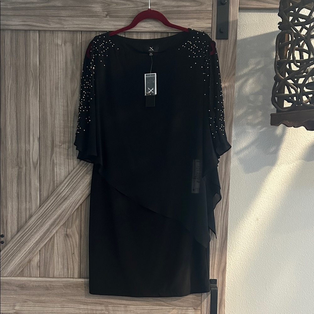 Xscape Black‎ Asymmetrical Dress with Embellished black and gold studded Sleeves